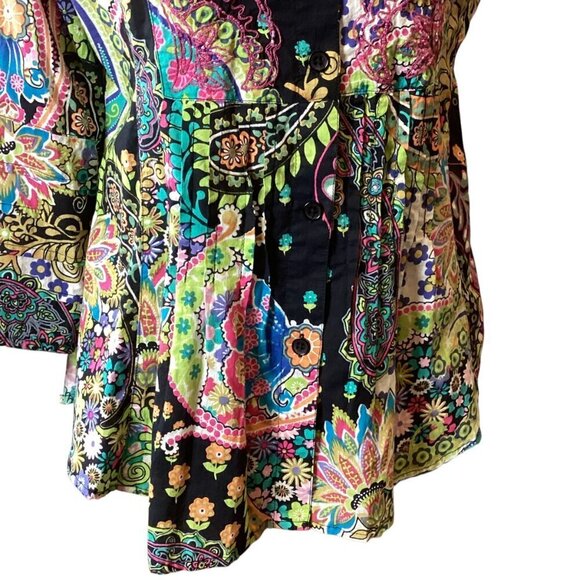 Bleu Bayou Boho Hippie Colorful Pleated Beaded Cotton Top L #328D - Picture 6 of 10